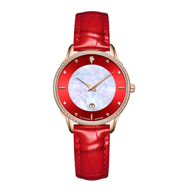 Las señoras impermeables del reloj 3ATM de Pin Buckle Diamond Bezel Leather visten los relojes con los diamantes
