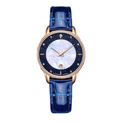 Las señoras impermeables del reloj 3ATM de Pin Buckle Diamond Bezel Leather visten los relojes con los diamantes