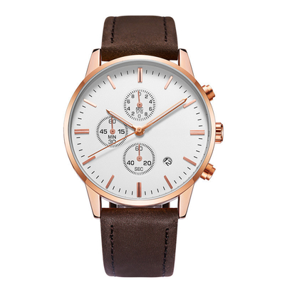 Reloj multifuncional del calendario perpetuo de la fecha de día de la correa de cuero del reloj del deporte de Chronos de los hombres