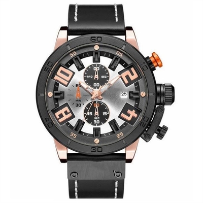 Reloj versátil para hombre del deporte de Pin Buckle Alloy Case Chronos de los relojes de la correa de cuero