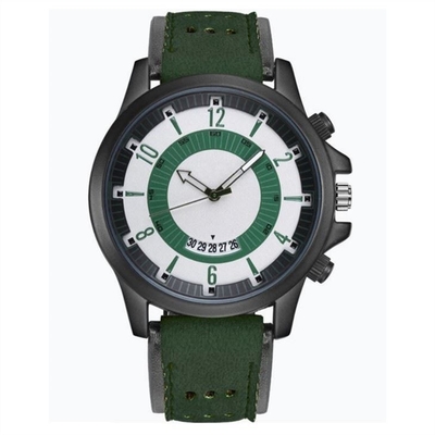 Los relojes para hombre del dial grande del movimiento del cuarzo ennegrecen los relojes casuales cubren correas con cuero los 23cm