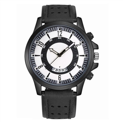 Los relojes para hombre del dial grande del movimiento del cuarzo ennegrecen los relojes casuales cubren correas con cuero los 23cm