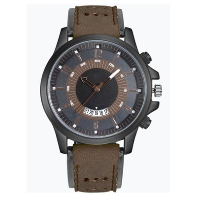 Los relojes para hombre del dial grande del movimiento del cuarzo ennegrecen los relojes casuales cubren correas con cuero los 23cm