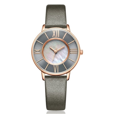Reloj de pulsera de cuarzo con hebilla para mujer, correa de cuero, esfera de concha