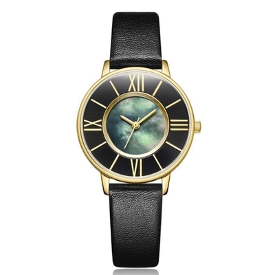 Reloj de pulsera de cuarzo con hebilla para mujer, correa de cuero, esfera de concha