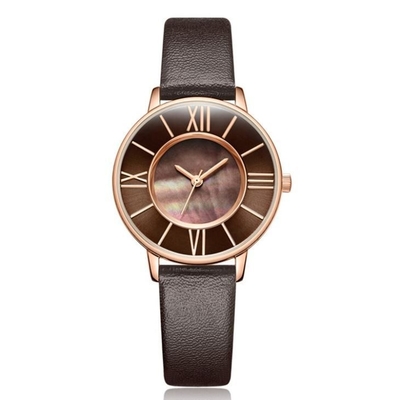 Reloj de pulsera de cuarzo con hebilla para mujer, correa de cuero, esfera de concha