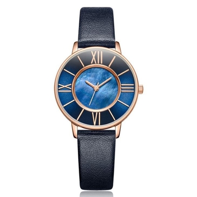Reloj de pulsera de cuarzo con hebilla para mujer, correa de cuero, esfera de concha