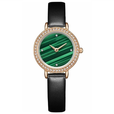 Malaquita auténtica de Diamond Quartz Watch Green Ladies del bisel de las mujeres