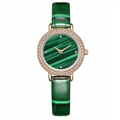Malaquita auténtica de Diamond Quartz Watch Green Ladies del bisel de las mujeres