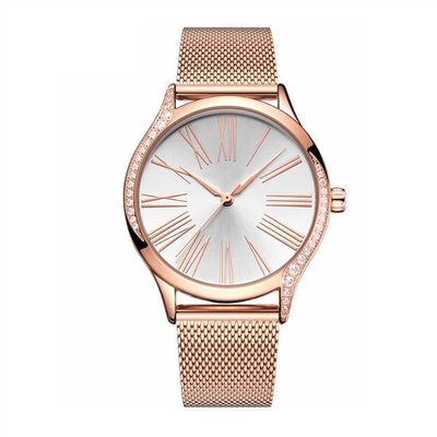 Reloj de acero inoxidable Diamond Casual Watches del cuarzo de las mujeres de acero sólidas de la hebilla