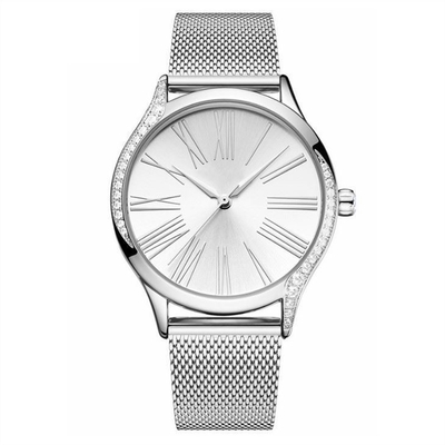 Reloj de acero inoxidable Diamond Casual Watches del cuarzo de las mujeres de acero sólidas de la hebilla