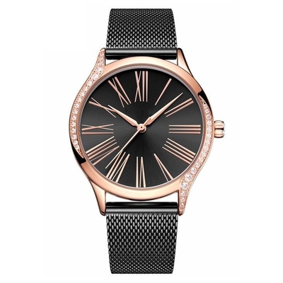 Reloj de acero inoxidable Diamond Casual Watches del cuarzo de las mujeres de acero sólidas de la hebilla