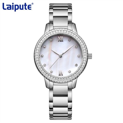 Diamond Watch de la pulsera de la hebilla trasera de la tortuga del reloj del cuarzo de las mujeres de acero inoxidables del movimiento