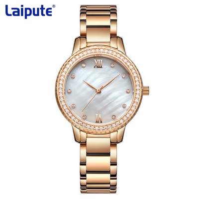 Diamond Watch de la pulsera de la hebilla trasera de la tortuga del reloj del cuarzo de las mujeres de acero inoxidables del movimiento