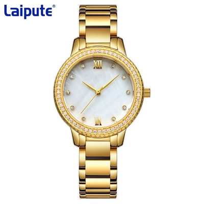 Diamond Watch de la pulsera de la hebilla trasera de la tortuga del reloj del cuarzo de las mujeres de acero inoxidables del movimiento