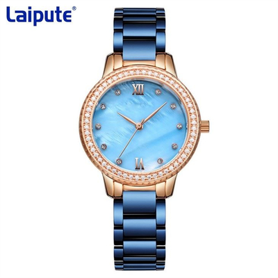 Diamond Watch de la pulsera de la hebilla trasera de la tortuga del reloj del cuarzo de las mujeres de acero inoxidables del movimiento