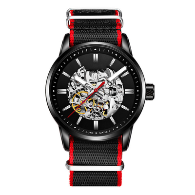 reloj de nylon del dial estéreo mecánico del reloj del esqueleto de la prenda impermeable de la vida de los 30m
