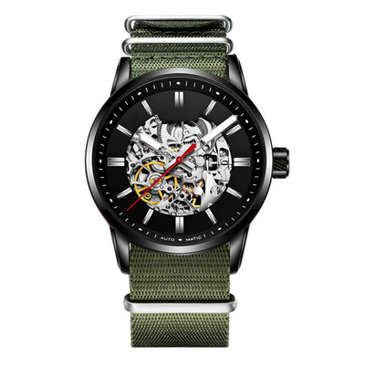 reloj de nylon del dial estéreo mecánico del reloj del esqueleto de la prenda impermeable de la vida de los 30m