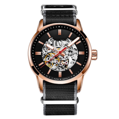 reloj de nylon del dial estéreo mecánico del reloj del esqueleto de la prenda impermeable de la vida de los 30m
