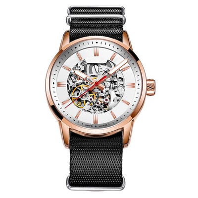 reloj de nylon del dial estéreo mecánico del reloj del esqueleto de la prenda impermeable de la vida de los 30m