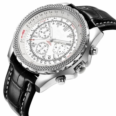 El cronógrafo para hombre plegable del corchete mira el reloj análogo de la correa de cuero del movimiento del cuarzo