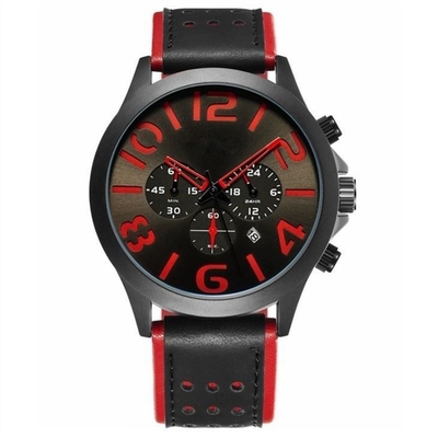 Pin Buckle Triple Date Calendar mira los relojes para hombre del cronógrafo de la correa de cuero