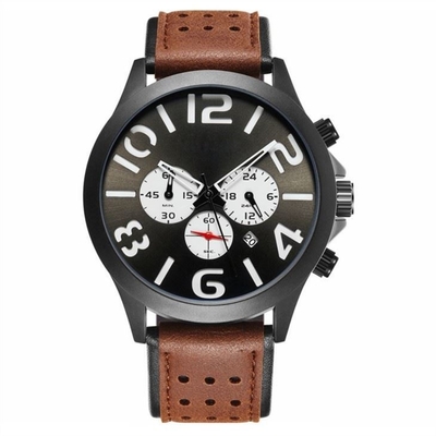 Pin Buckle Triple Date Calendar mira los relojes para hombre del cronógrafo de la correa de cuero