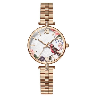 Acero del reloj de la impresión floral de las señoras atar con correa prenda impermeable japonesa del movimiento 3ATM