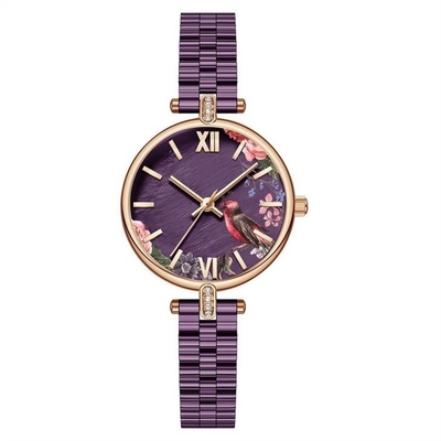 Acero del reloj de la impresión floral de las señoras atar con correa prenda impermeable japonesa del movimiento 3ATM
