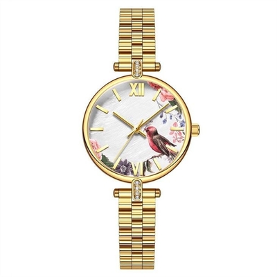 Acero del reloj de la impresión floral de las señoras atar con correa prenda impermeable japonesa del movimiento 3ATM