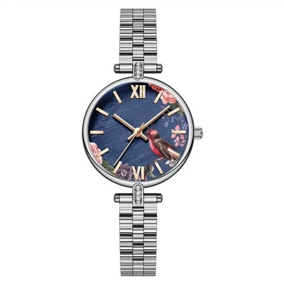 Acero del reloj de la impresión floral de las señoras atar con correa prenda impermeable japonesa del movimiento 3ATM