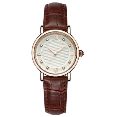Movimiento de cuero Diamond Watch del cuarzo del reloj de la banda de la obra clásica de la prenda impermeable de la vida