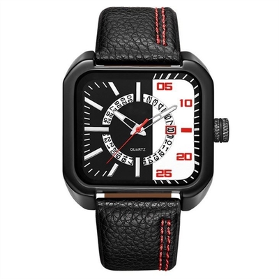 reloj de los 30M Waterproof Mens Square con el reloj cuadrado del cuero de la banda de cuero