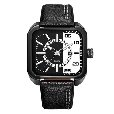 reloj de los 30M Waterproof Mens Square con el reloj cuadrado del cuero de la banda de cuero