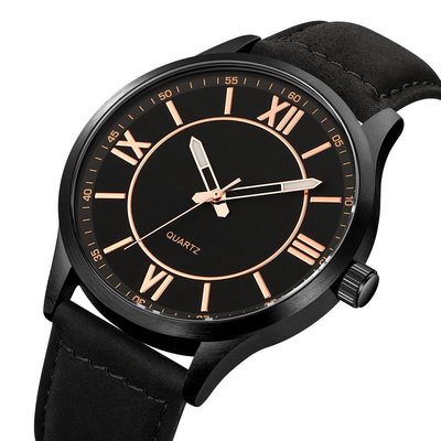 Reloj de cuero del cuarzo del negro de encargo del negocio de la moda para la prenda impermeable de los hombres