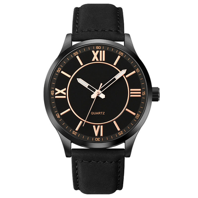 Reloj de cuero del cuarzo del negro de encargo del negocio de la moda para la prenda impermeable de los hombres