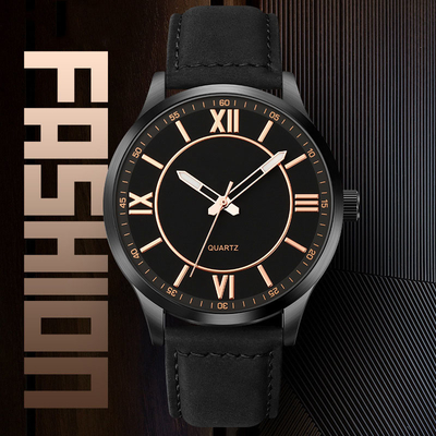 Reloj de cuero del cuarzo del negro de encargo del negocio de la moda para la prenda impermeable de los hombres