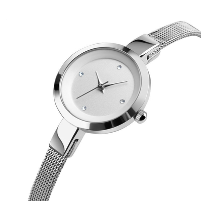 Reloj de pulsera de acero inoxidable resistente al agua para mujer, ventana de esfera de vidrio reforzado con minerales
