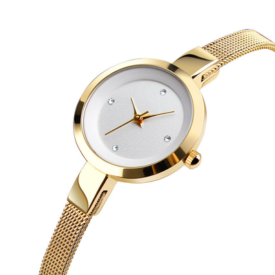 Reloj de pulsera de acero inoxidable resistente al agua para mujer, ventana de esfera de vidrio reforzado con minerales