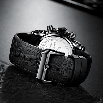 Cuarzo análogo 3D Dragon Design Frog Tape de la fecha de la prenda impermeable del cronógrafo del reloj de los hombres grandes del dial