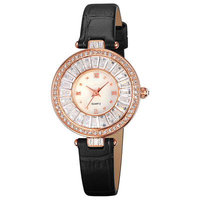 Prenda impermeable de lujo casual del reloj del cuero del cuarzo del reloj del caso redondo para la señora