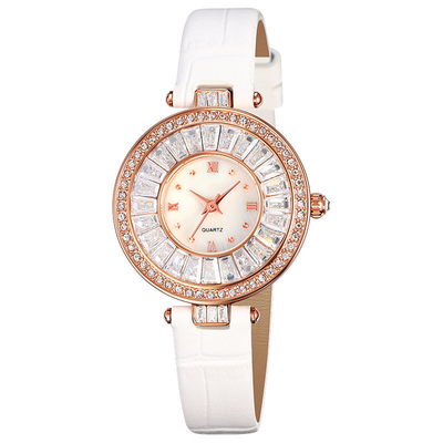 Prenda impermeable de lujo casual del reloj del cuero del cuarzo del reloj del caso redondo para la señora