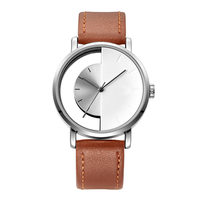 Dial semi transparente casual del reloj del cuarzo del diseño especial para los hombres