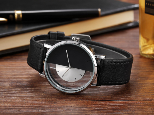Dial semi transparente casual del reloj del cuarzo del diseño especial para los hombres