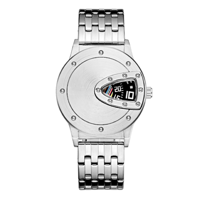 Reloj funcional de acero inoxidable con movimiento de cuarzo y pantalla de tiempo