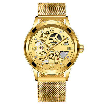 Relojes de lujo del hombre de la aleación del negocio de la luz transparente de Diamond Mechanical Watch