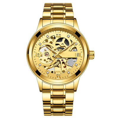 Relojes de lujo del hombre de la aleación del negocio de la luz transparente de Diamond Mechanical Watch