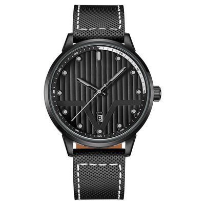 Material formado espada negra de cuero del reloj 3hands SUS316L del metal