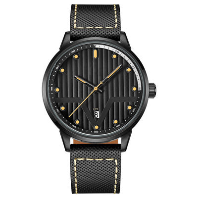 Material formado espada negra de cuero del reloj 3hands SUS316L del metal