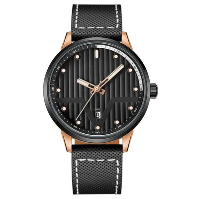 Material formado espada negra de cuero del reloj 3hands SUS316L del metal
